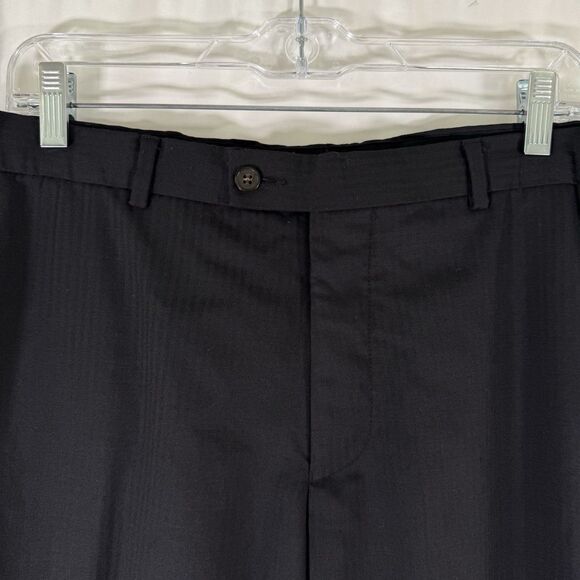 Ted Baker 100% Wool Pants Men's 35 R Black Striped Joe CT Flat Front Pockets - Picture 4 of 13